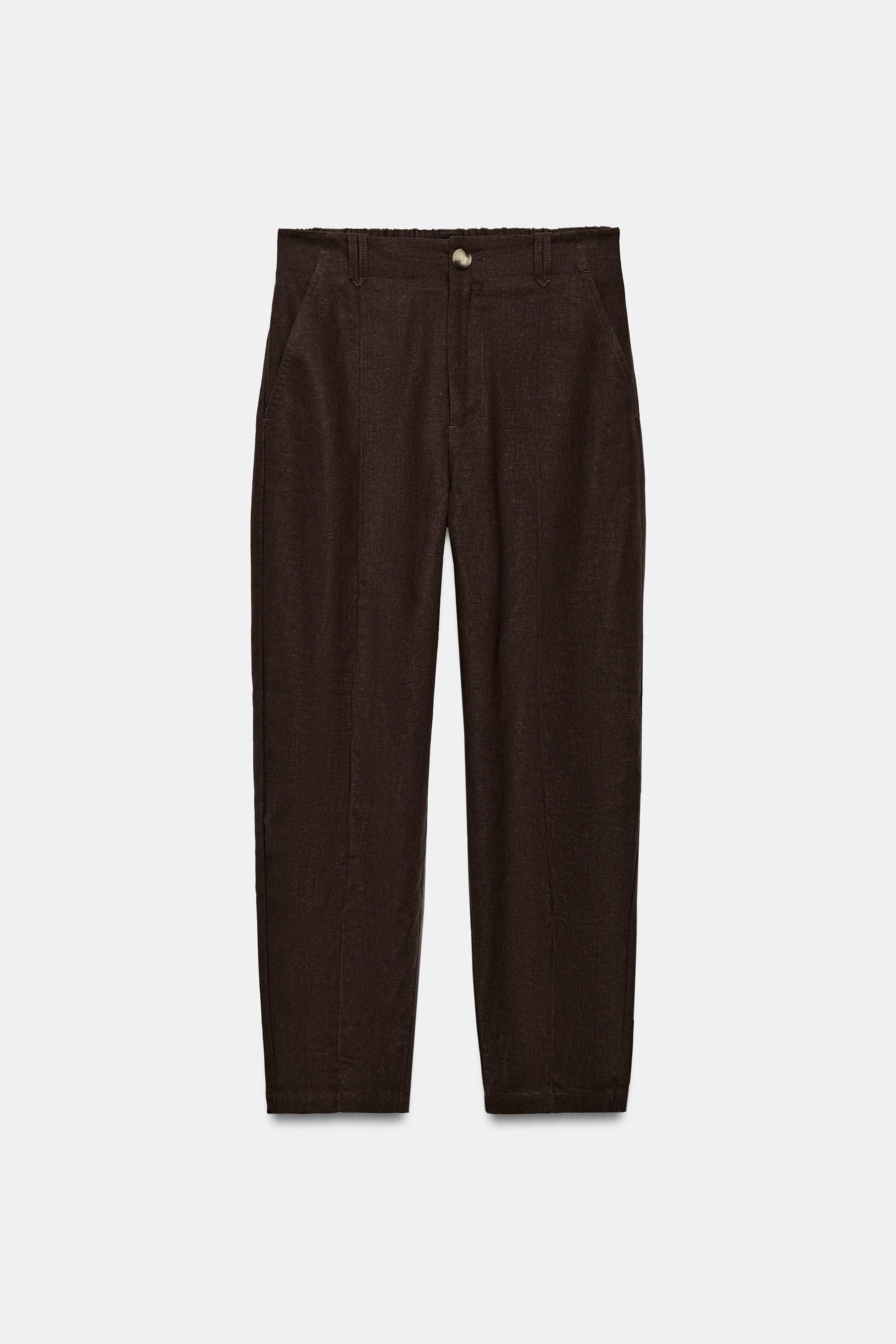 LINEN TAPERED PANTS WITH SEAM DETAIL